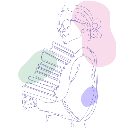 La silueta de una mujer que carga una pila de libros que representa la investigación detrás de cada publicación realizada por Dayana